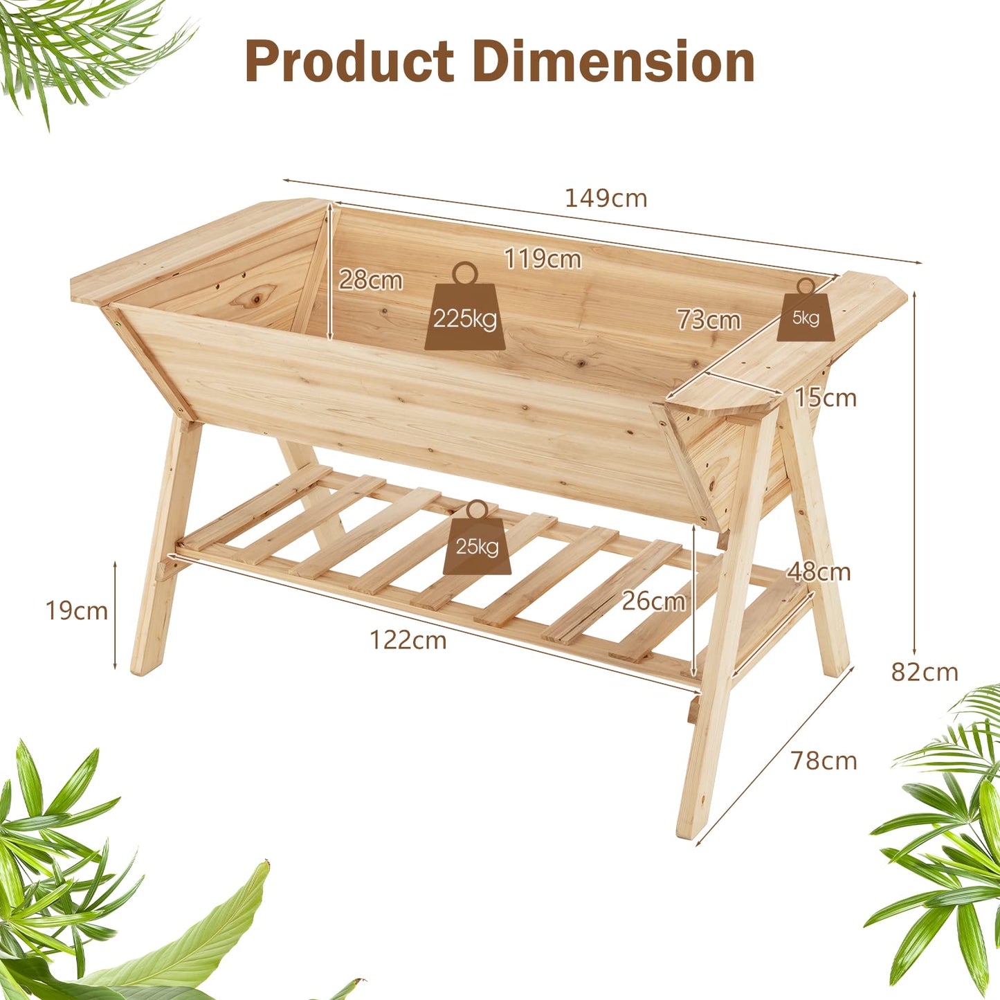 GiantexUK Raised Garden Bed, Wood Elevated Planter with Liner, Drainage Hole & Slatted Shelf