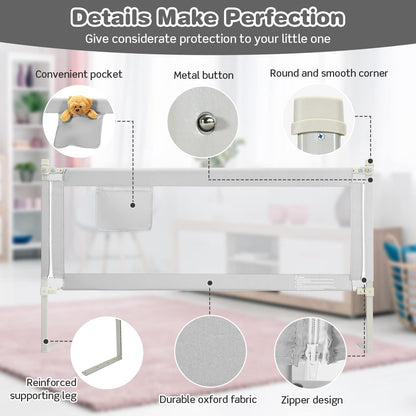 Bed Rail, Height Adjustable Toddler Protection Guard with Storage Pocket and Double Safety Lock (Grey, 175cm)