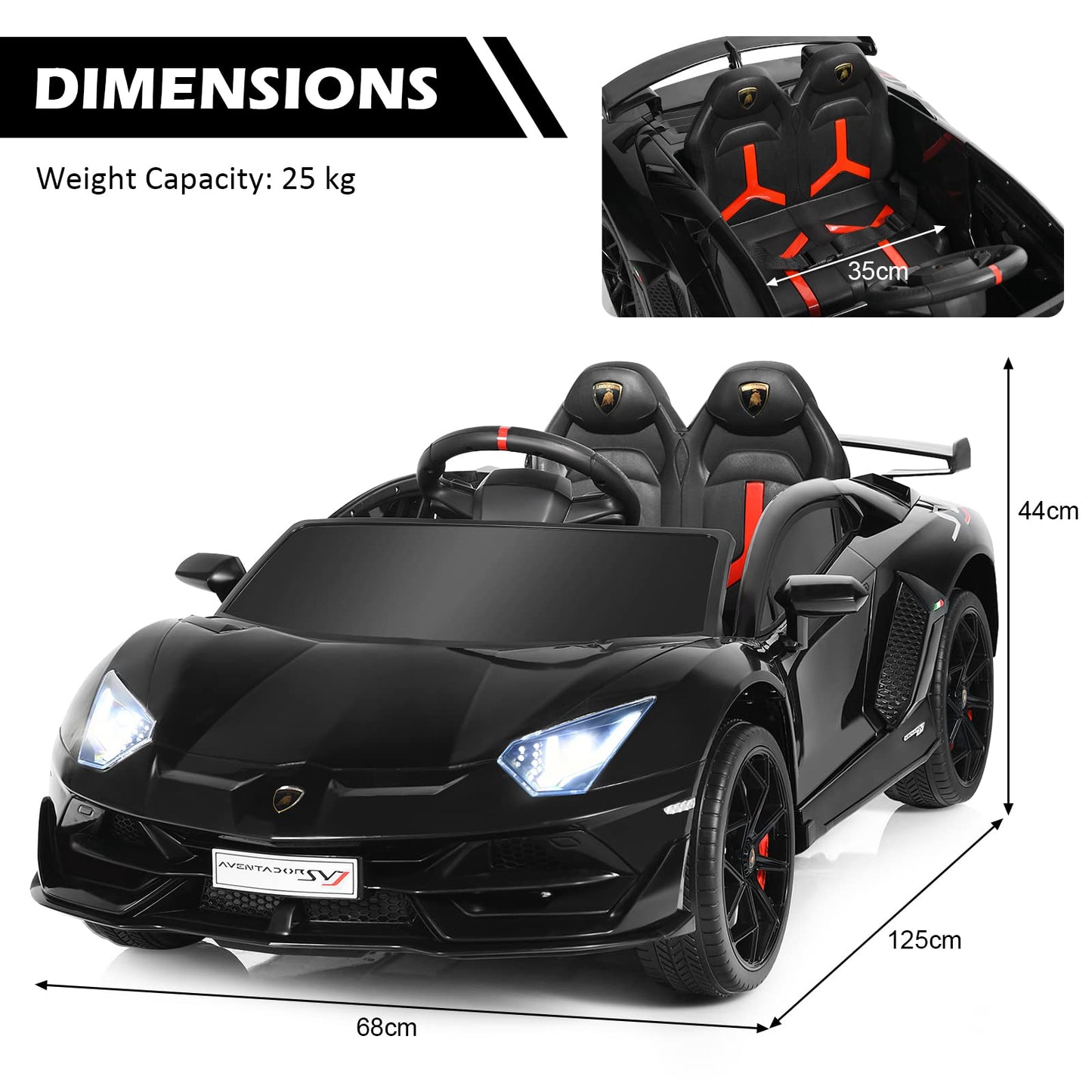 12V Kids Electric Ride on Car with Remote Control, Licensed Lamborghini Battery Powered Toy Vehicle for Boys and Girls