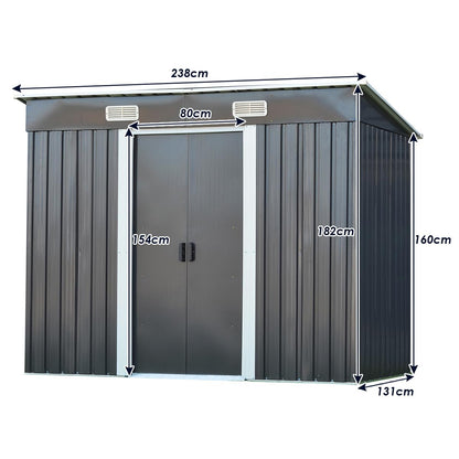 GiantexUK 8x4FT Metal Garden Shed, Slope Roof Utility Shed Building for Backyard Garage (8x4FT, Dark Grey)