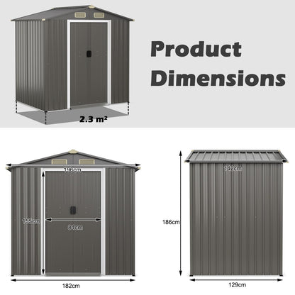 GiantexUK 6x4FT Metal Garden Shed, Outdoor Galvanized Storage House with 4 Air Vents & Lockable Sliding Doors