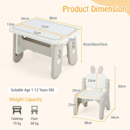 Kids Table and Chair Set, Toddler Activity Table with Flip-Top Tabletop, Erasable Magnetic Drawing Board