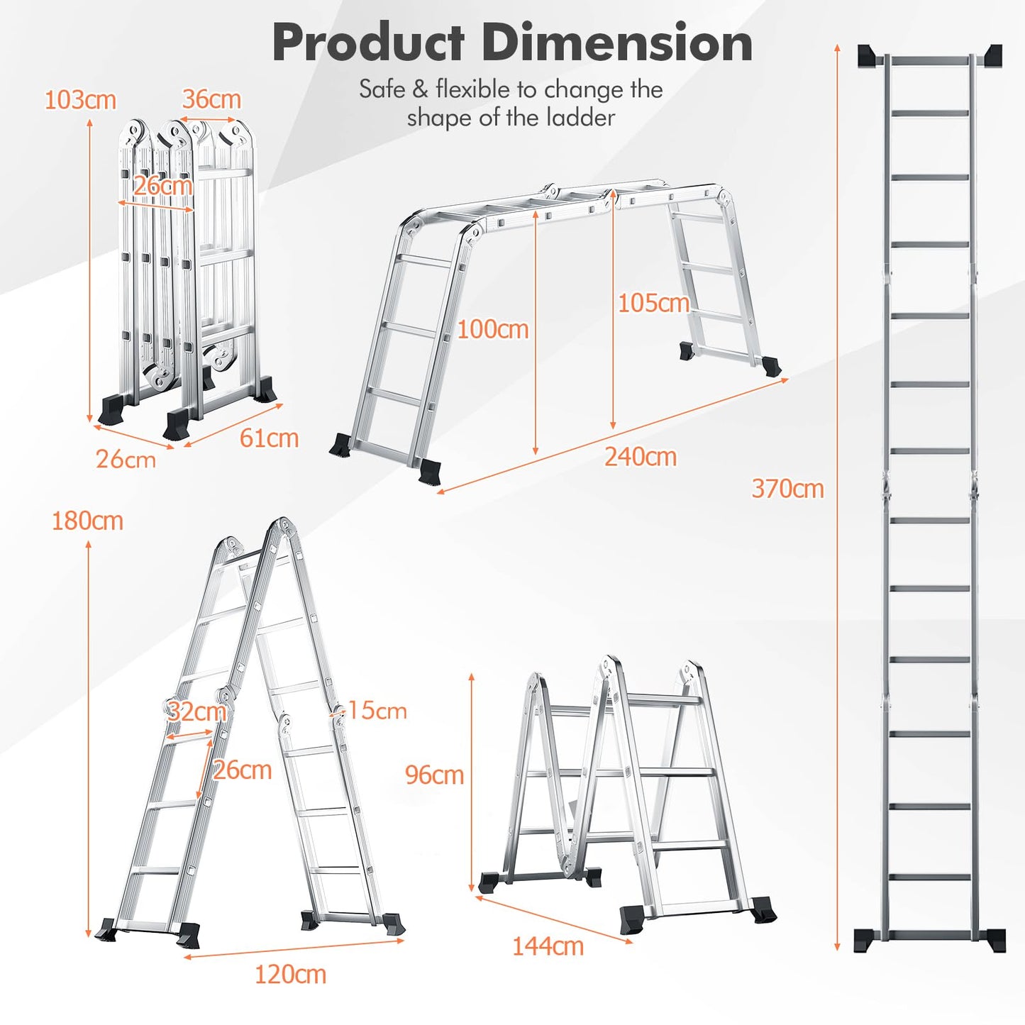 GiantexUK 3.7M/12FT Telescopic Ladder, 7 in 1 Aluminium Folding Extendable Ladder