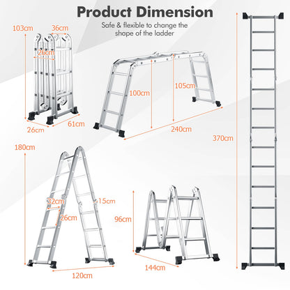 GiantexUK 3.7M/12FT Telescopic Ladder, 7 in 1 Aluminium Folding Extendable Ladder