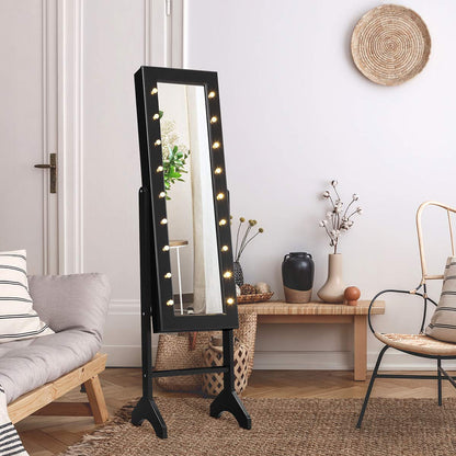 Jewellery Cabinet, LED Light Jewellery Standing Mirror Lockable Armoire