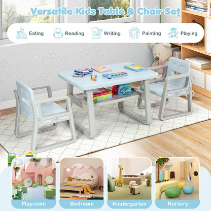 3PCS Kids Table and Chairs Set, Children Play Tables with Storage Rack