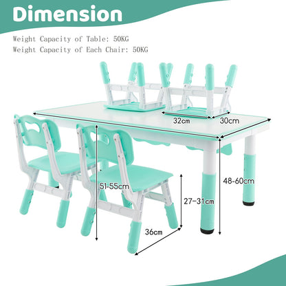 Kids Table and 4 Chairs Set, Height Adjustable Toddler Art Tables with Graffiti Desktop