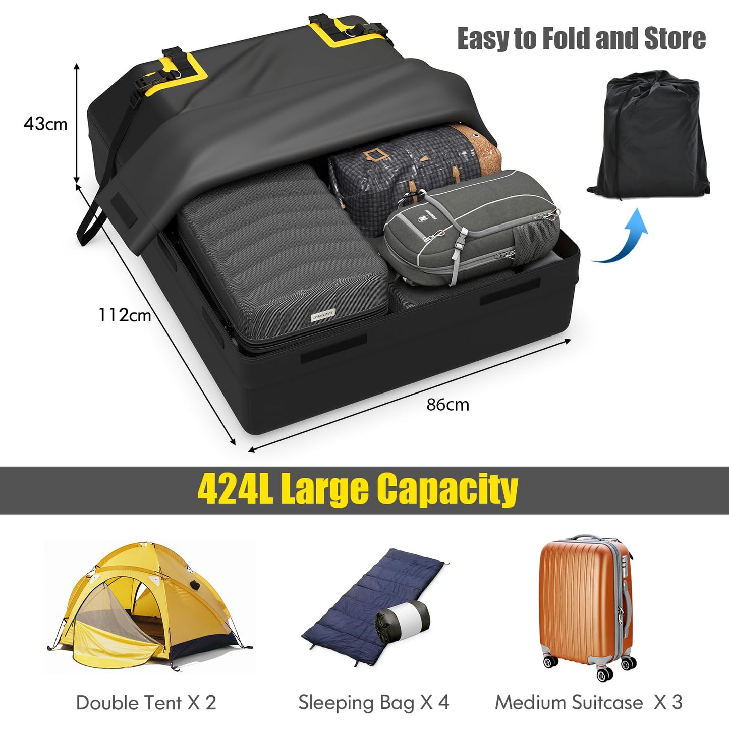 GiantexUK 15 Cubic Feet Car Roof Bag, Waterproof Cargo Top Carrier with Non-Slip Mat