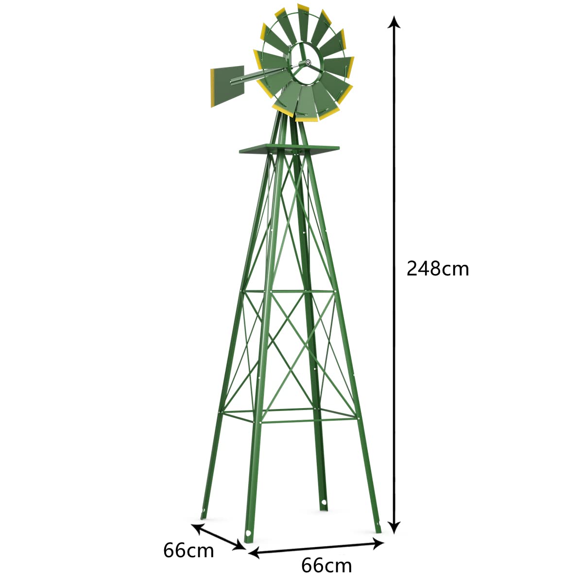 GiantexUK Garden Metal Windmill, 8FT Ornamental Wind Mill, Garden Decoration Weather Vane for Farm, Backyard and Patio (Green, Less X-braces)