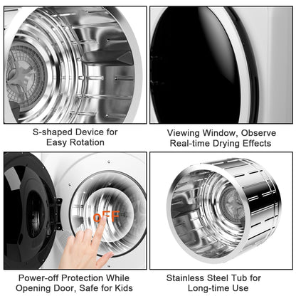 6KG Vented Tumble Dryer, 1700W Compact Tumble Dryers with 3 Heat Settings/Modes