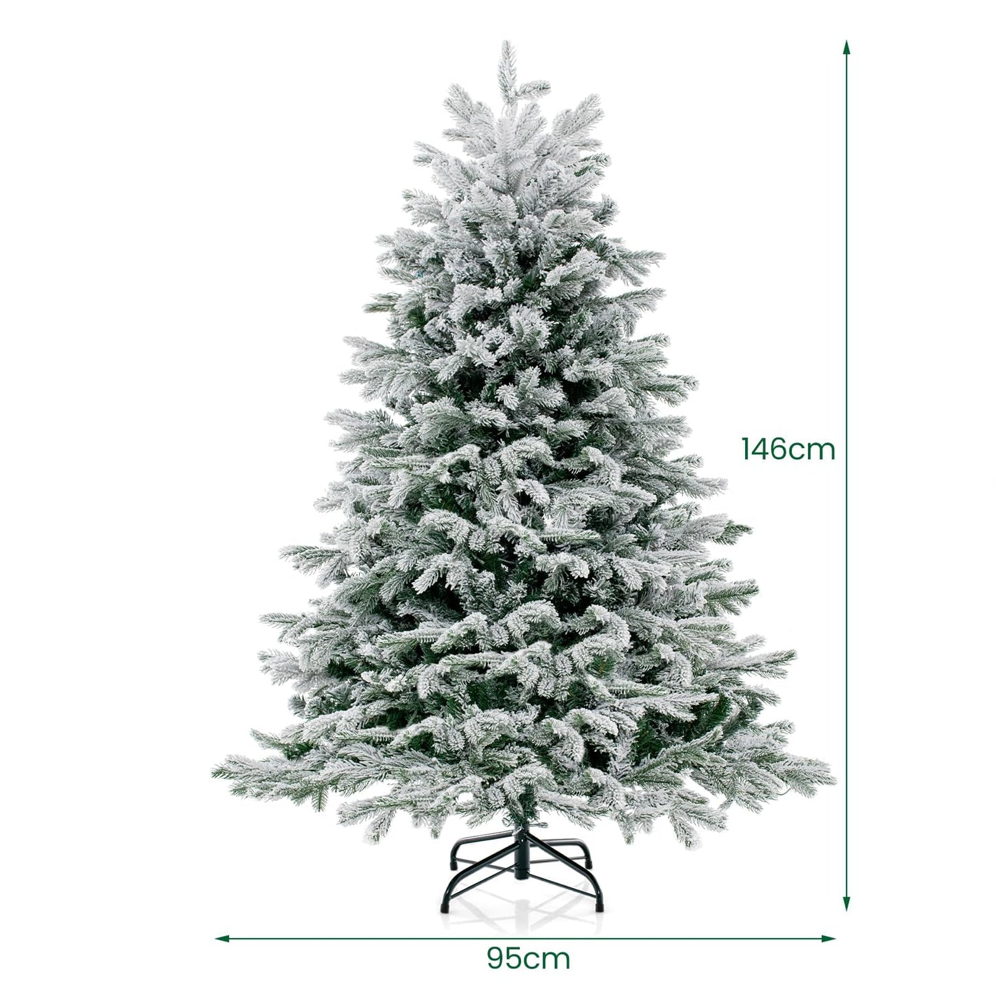 4.5FT/6FT Pre-lit Artificial Christmas Tree, Snow-flocked Hinged Xmas Tree with 200/350 Warm White LED Lights and 688/1022 Branch Tips