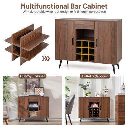 GiantexUK Wooden Buffet Sideboard, Wine Bar Cabinet with Adjustable Shelves, Detachable Wine Racks