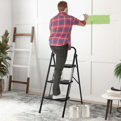 GiantexUK Folding 2/3 Step Ladder, Metal Stepladder with Anti-Slip Pedal