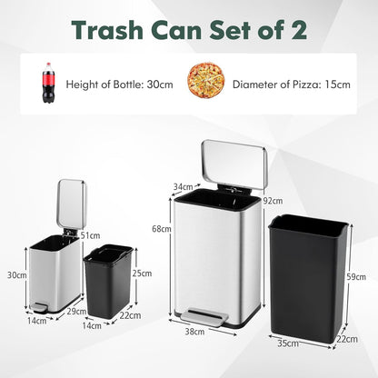 GiantexUK 40L and 6L Trash Bin Combo Set, Stainless Steel Waste Cans with Removable Inner Buckets