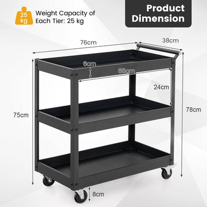 GiantexUK 3-Tier Tool Trolley, Rolling Storage Cart with Universal Casters & Handle