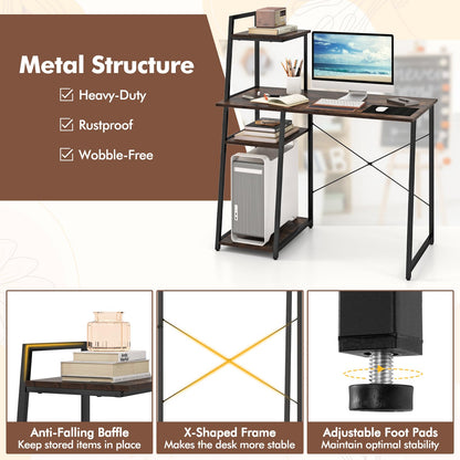 Wooden Computer Desk, 4 Tier Shelves Laptop Table with Foot Pads, Steel Frame Wide Desktop