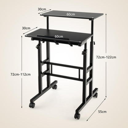 Height Adjustable Standing Desk, Mobile Laptop Table Computer Desk with Flip-over Desktop and Wheels