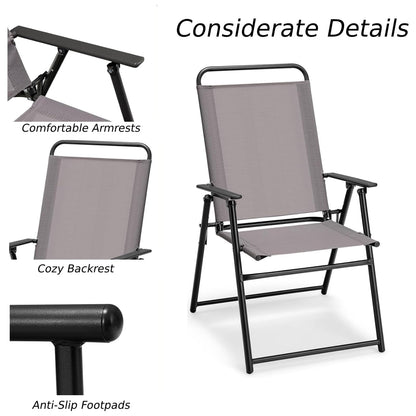 GiantexUK Folding Garden Chairs Set of 2/4, Metal Frame Dining Chairs with High Backrest, Armrests & Anti-slip Foot Pads