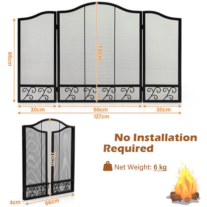 GiantexUK 3-Panel Folding Fire Guard, Metal Mesh Fireplace Screen (Grass Pattern, 127 x 78cm)