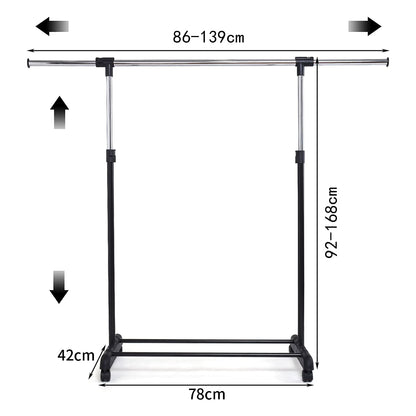 GiantexUK Single Clothes Rails, Adjustable Metal Garment Rack with Wheels and Storage Shelf