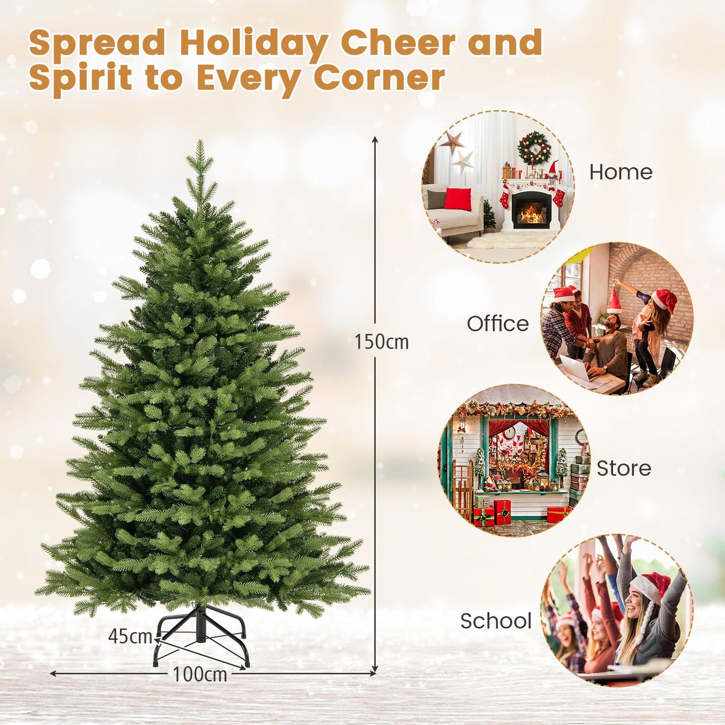 5FT Pre-Lit Artificial Christmas Tree, Hinged Xmas Tree with 250 Warm White & Multicolored LED Lights