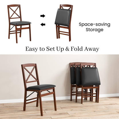 GiantexUK Folding Dining Chairs Set of 2/4, PVC Leather Upholstered Kitchen Chairs with Backrest & Non-Slip Foot Pads