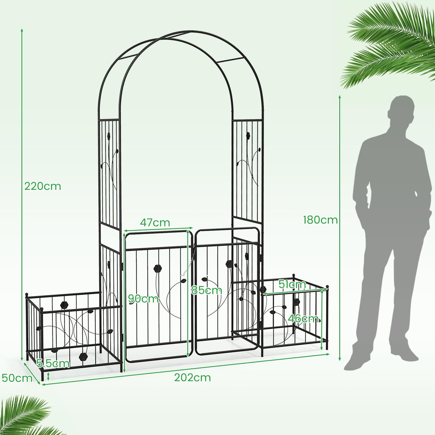 GiantexUK Garden Arch with Gate & Planter Boxes