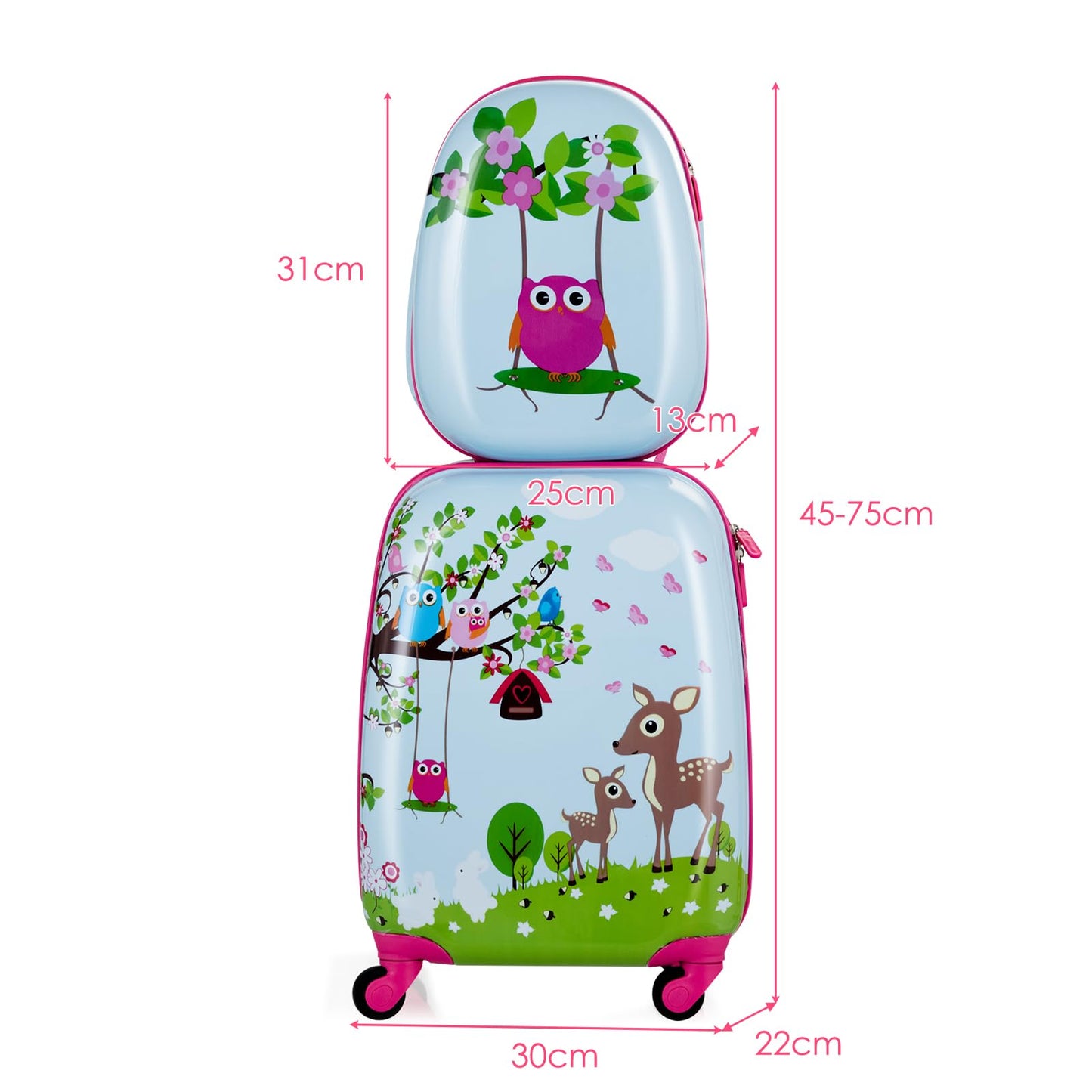 ABS Kids Luggage Set, 12'' Backpack 16'' Suitcase Children Boys Girls Travel School Trolley Case (Forest)