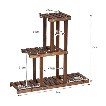 3 Tiers Plant Stand, Solid Wood Flower Pot Holder Bonsai Display Storage Shelves (81 x 25 x 75cm, 3-Tier)