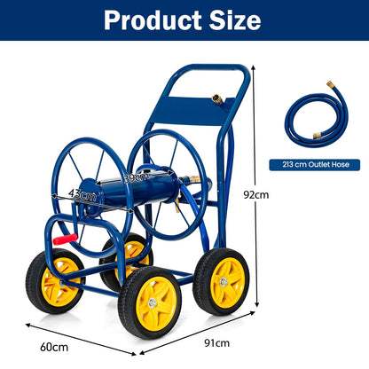 GiantexUK Garden Hose Trolley, Metal Hose Pipe Reel Cart with Wheels & Crank Handle