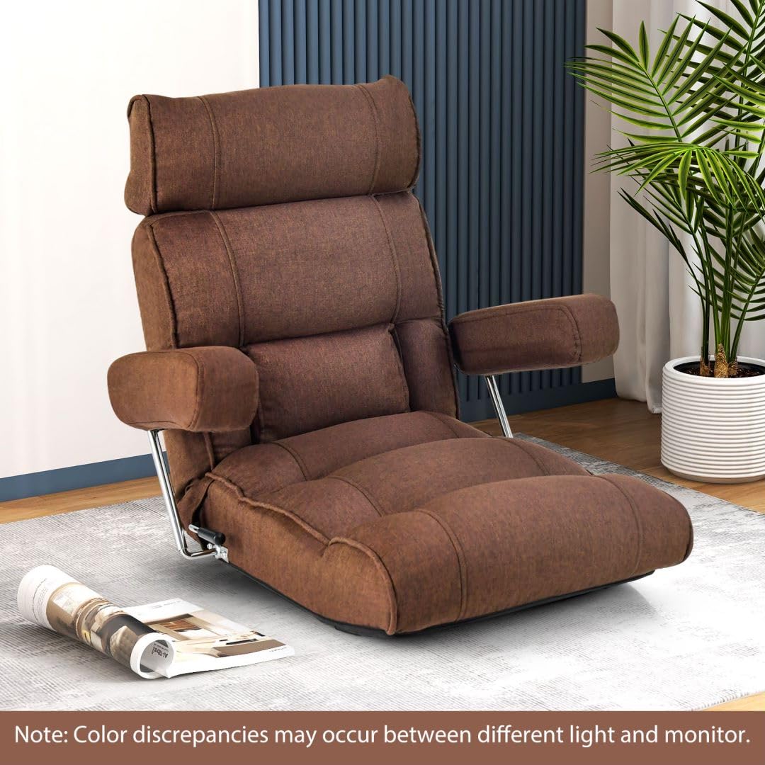 Folding Sofa Chair, Adjustable Floor Lazy Sofa Recliner with 6-Position Headrest