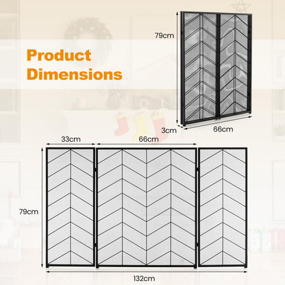 GiantexUK 3-Panel Folding Fire Guard, Heavy Duty Metal Mesh Fireplace Screen, Decorative Freestanding Spark Guard Safety Barrier (Herringbone Pattern, 132x79cm)