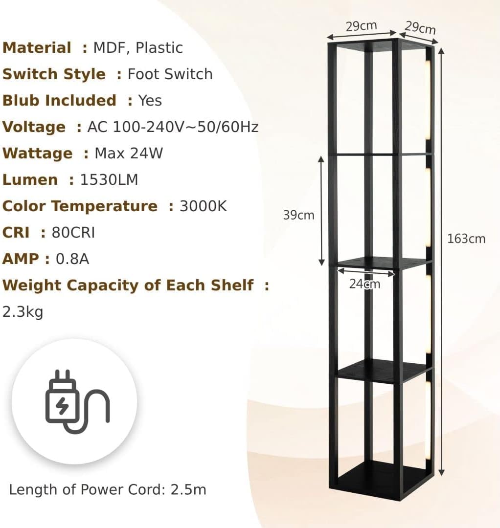 GiantexUK Floor Lamp with Shelves, 4-Tier Standing Light with Rotatable Poles