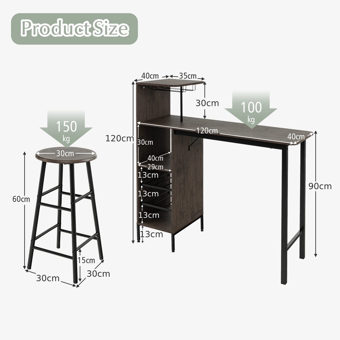 GiantexUK 3PCS Bar Table Set, Industrial Counter Height Dining Table and 2 Stools with Open Shelves