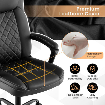 Swivel Office Chair with Padded Armrests and Rolling Metal Base