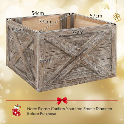 Christmas Tree Collar Box, Wooden Tree Box Stand Cover with Hook & Loop Fastener, Christmas Tree Skirt Replacement for Indoor 60 x 57 x 37 cm