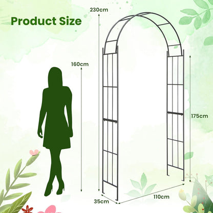 GiantexUK Metal Garden Arbour, Steel Frame Climbing Plants Support Trellis Arch with 4 Ground Stakes(110x35x230cm, Straight Patterns)