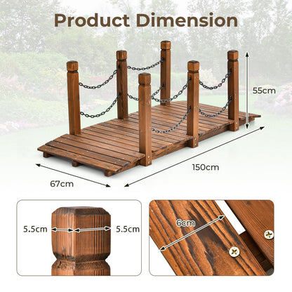 GiantexUK 1.5M Wooden Garden Bridge (Chain Railings, Brown)