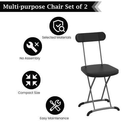 GiantexUK Set of 2 Folding Chairs, Foldable Metal Frame Dining Chairs with Backrest & Curved Feet