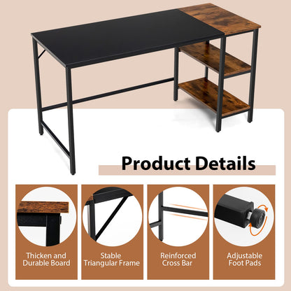 Computer Desk, 140x60x74cm Industrial Study Table Writing Workstation with Storage Shelf