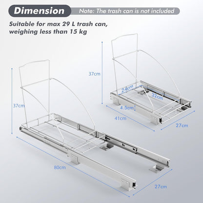 GiantexUK 29L Pull Out Trash Can Slider, Metal Under Cabinet Trash Can Shelf with Arch Handle & Ball-Bearing Slides