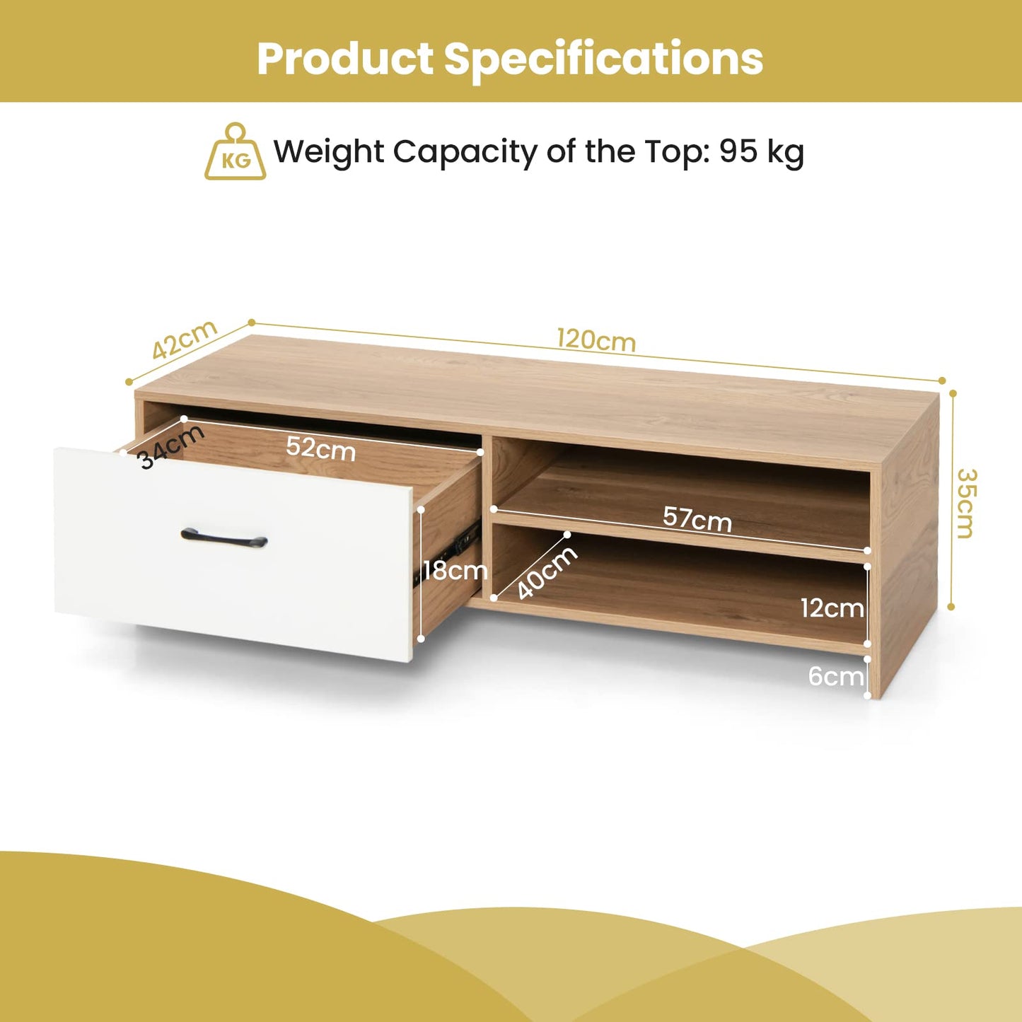 TV Stand for TVs up to 55 Inches, Wooden TV Cabinet Media Entertainment Center with Drawer and 2-Tier Storage Shelf