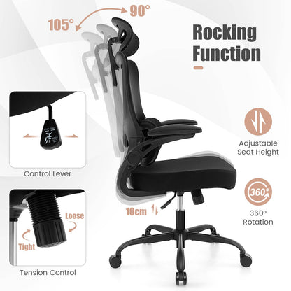 Mesh Office Chair, Ergonomic High Back Swivel Computer Desk Chair with Lumbar Support (71 x 71 x 117-127cm)