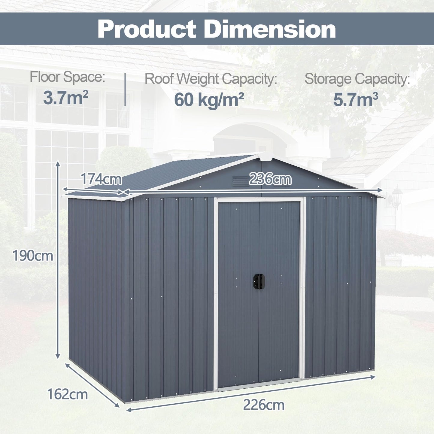 GiantexUK 8x6FT Metal Garden Shed, Slope Roof Utility Shed Building for Backyard Garage