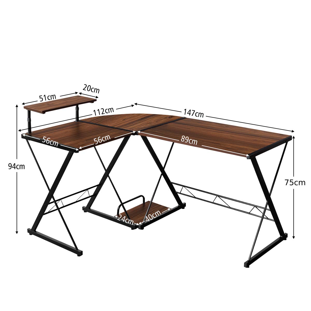 L-Shaped Computer Desk, Industrial Large Desktop 2-Person Corner Writing Workstation PC Laptop Table