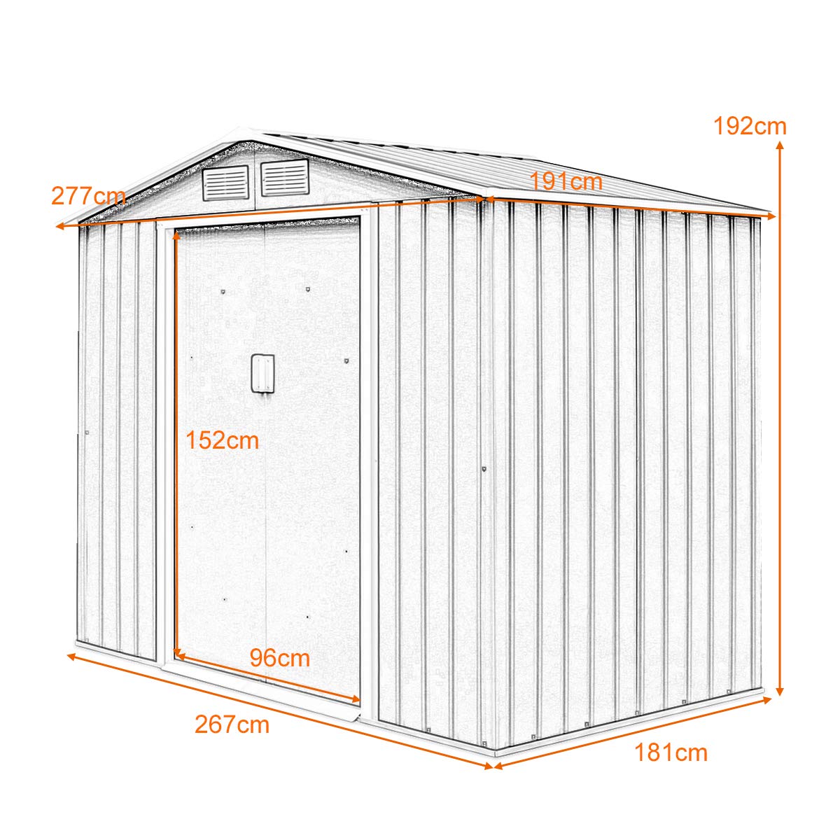 GiantexUK 9x6FT Metal Garden Shed, Slope Roof Utility Shed Building (9x6FT, 2 Vents, with Base)