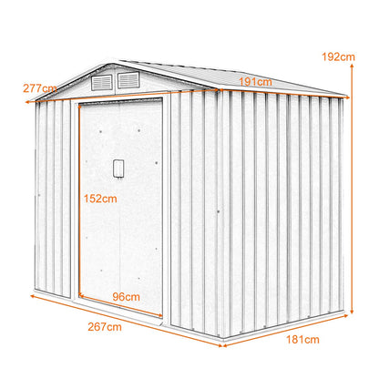 GiantexUK 9x6FT Metal Garden Shed, Slope Roof Utility Shed Building (9x6FT, 2 Vents, with Base)