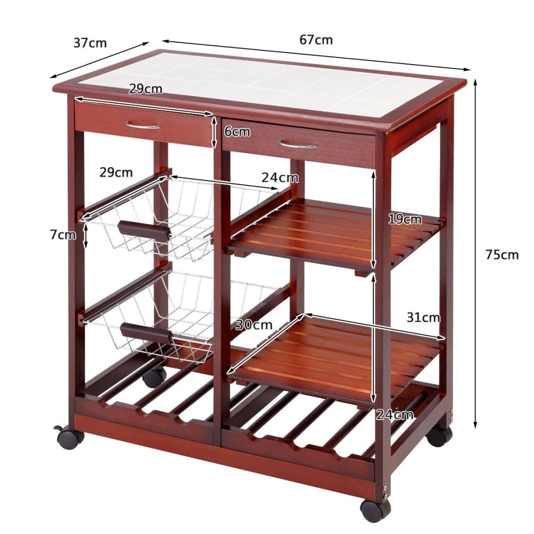 GiantexUK Kitchen Storage Trolley on Wheels, Kitchen Island Cart with Insulated Tile Plate