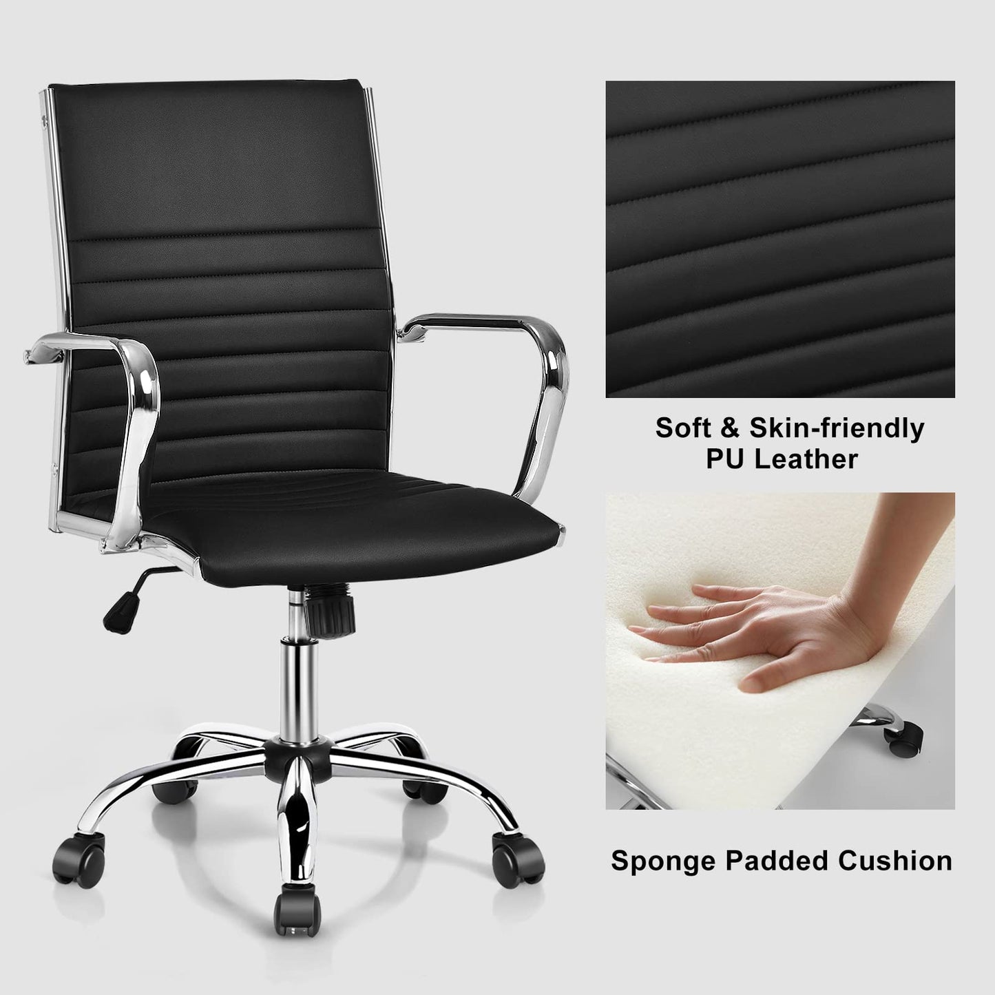 Executive Office Chair, Ergonomic High Back PU Leather Swivel Computer Desk Chair with Chrome Arms