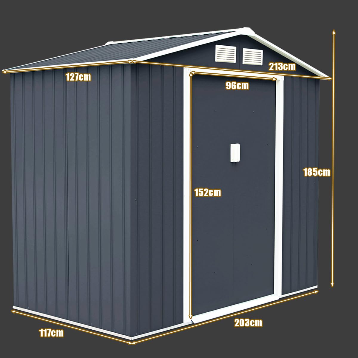 GiantexUK 7x4FT Metal Garden Shed (7x4FT, 2 Vents, with Base)